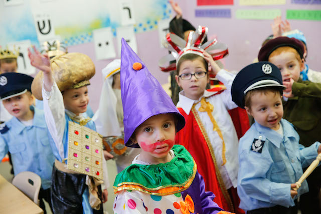 Little boys get into the Purim sprit in Beitar Illit. Photo by Nati Shohat/Flash 90.