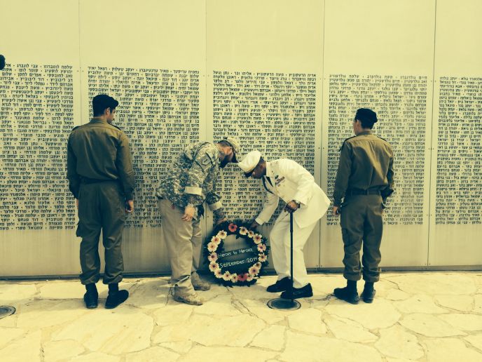 US vets Anthony and James laying a wreath at Latrun war memorial. Photo by Judy Schaffer