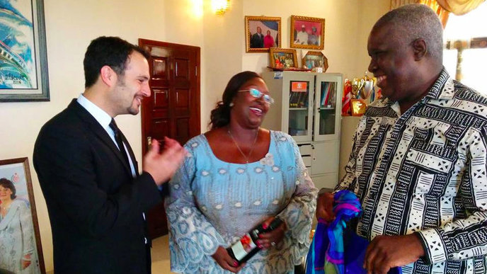 IsraAID's Yotam Polizer, left, with Sierra Leone First Lady Sia Nyama Koroma and policy adviser Sam Bangura. Photo courtesy of IsraAID.