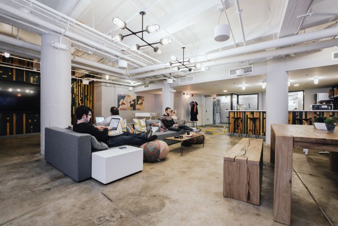  The lounge inside WeWork’s Boston office. 