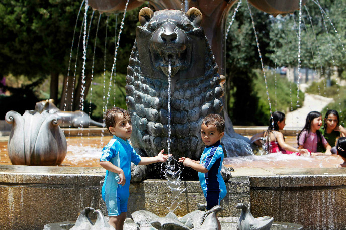 Lions Fountain in Jerusalem’s Bloomfield Park. Photo by Miriam Alster/FLASH90 [F130707MA02.JPG]