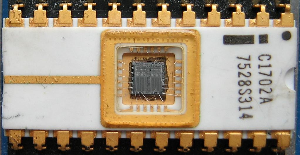 The Intel 1702A was one of the earliest EPROM chips. Photo via Wikipedia