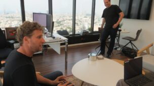 SimilarWeb CEO Or Offer in his Tel Aviv office with Moshe Alexenberg, director of Digital Insights. Photo by Julie Bort/Business Insider