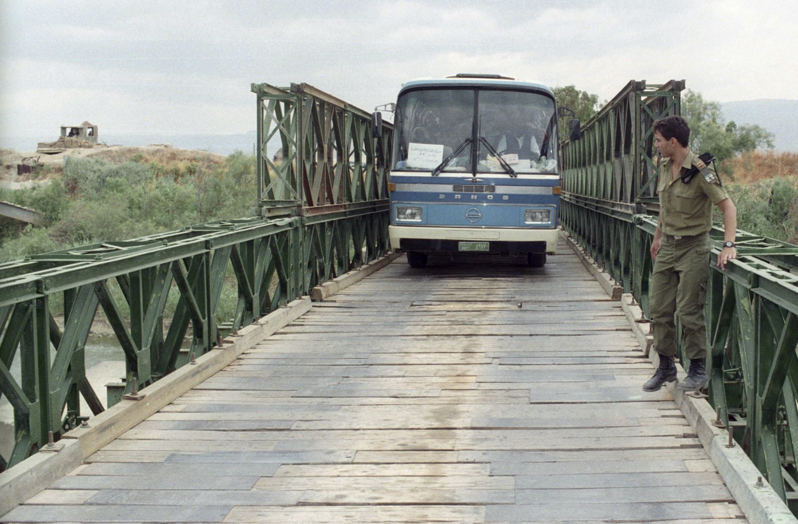 A bus crosses the Allenby Bridge in this file photo from 1992. Photo by FLASH90