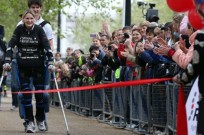 Claire Lomas nearing the end of the Virgin London Marathon. Photo courtesy of Argo Medical Technologies