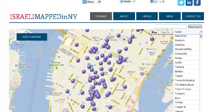 A map of Israeli companies in New York.