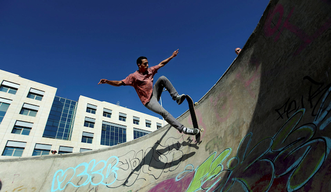 Skateboarding at Galit Park in Tel Aviv. Photo by Flash90.