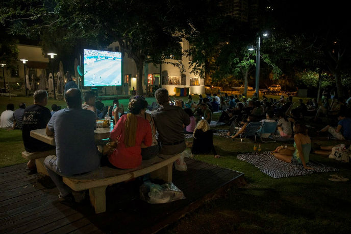 Israelis watch the World Cup semi final as rockets are fired from Gaza. Photo: Hadas Parush/Flash90