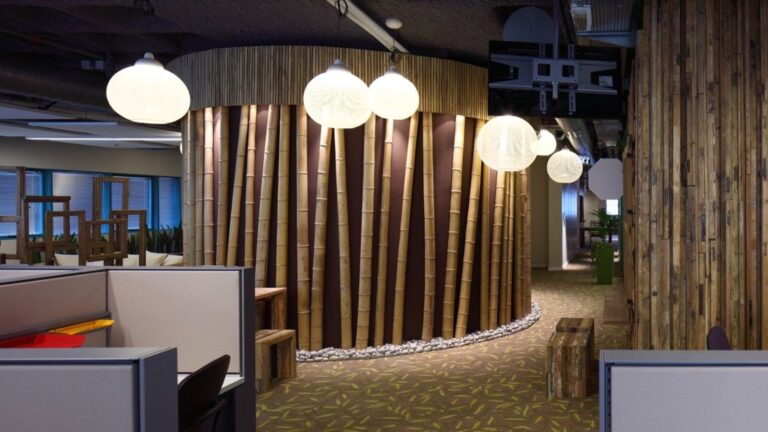 Bamboo poles add an exotic touch to Google Haifa. Photo by Uzi Porat