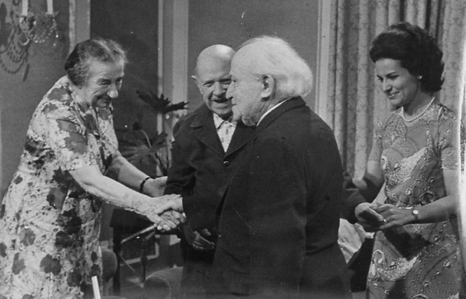 Pablo and Marta Casals in Israel in 1973 with Golda Meir and David Ben-Gurion. Photo courtesy of Amit Peled