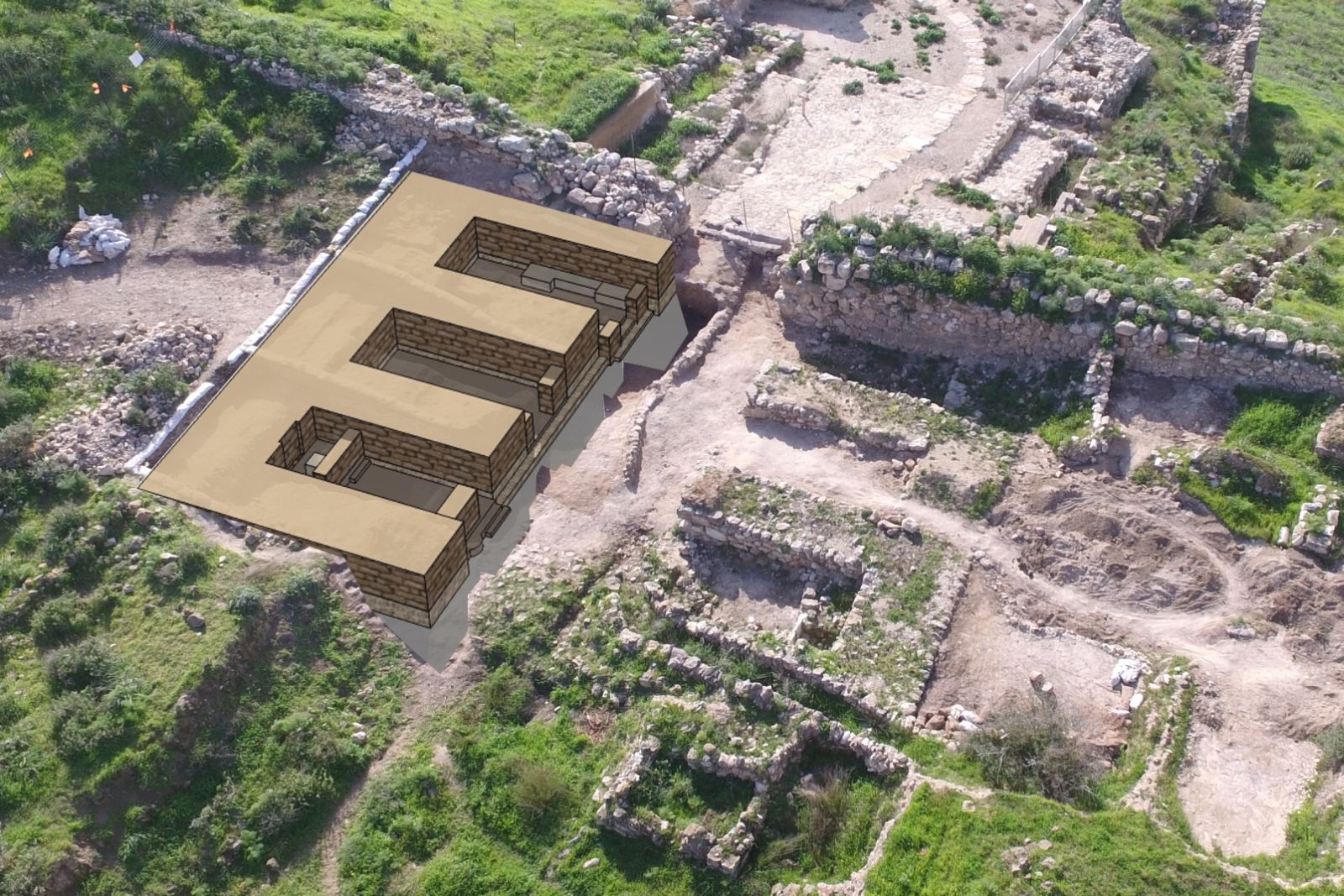 : A computerized image of the Lachish city gate by architects Ram Shoaf and Hila Berger-Onn/Israel Antiquities Authority Conservation Department.