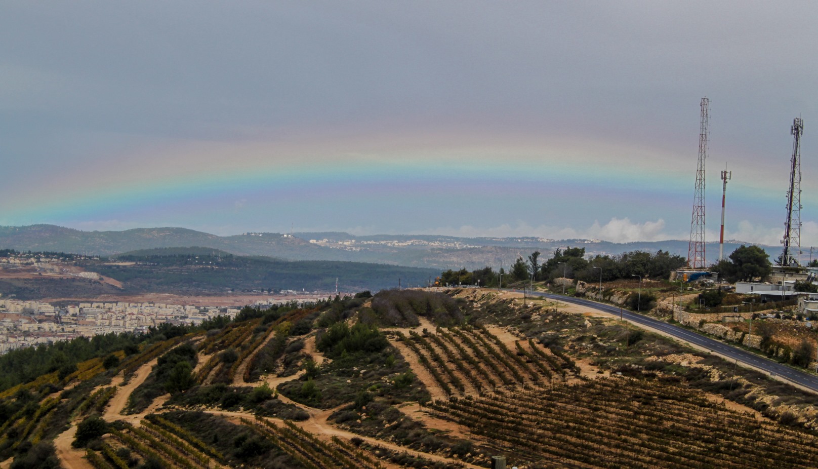 A rainbow over Gush Etzion, south of Jerusalem, November 16, 2015. Photo by Gershon Elinson/Flash90