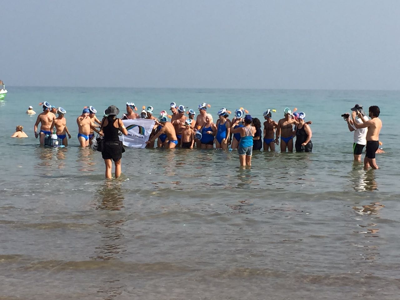 Swimmers set out to cross the Dead Sea. Photo courtesy of EcoPeace Middle East